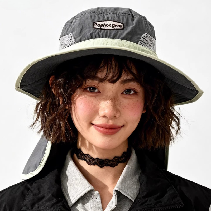 Fashion Contrast Stitching Mes - Camping Outdoor Quick Drying Sun Neck Protection Cap Hat 评论和价格